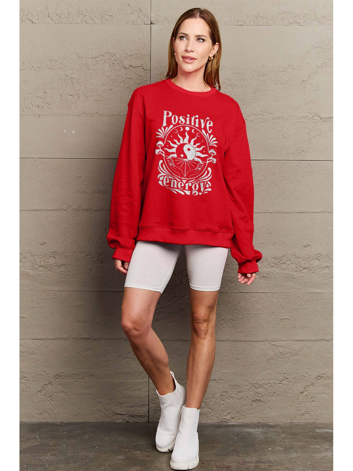 Simply Love Full Size POSITIVE ENERGY Graphic Sweatshirt NicholesGifts