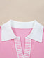 Contrasting Polo Collar Color Block Knit Drop Shoulder Sweater nicholesgifts