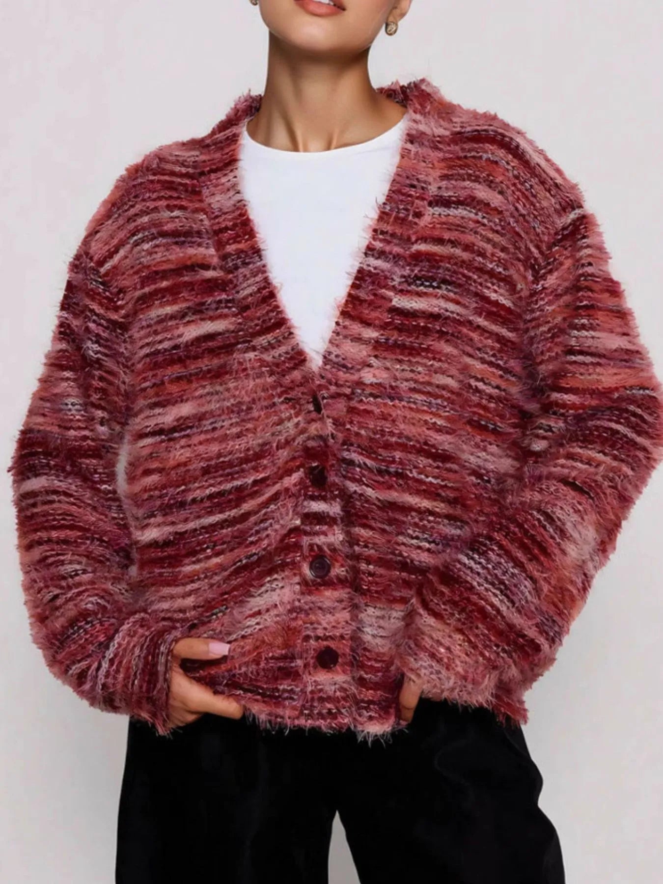 Fuzzy Button Down Chunky Cardigan