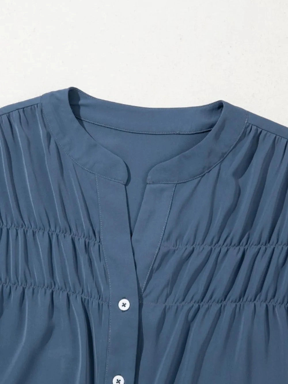 Ruffled Ruched Short Sleeve Button Down Shirt