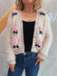 Women Flower Fuzzy Button-Up Cardigan nicholesgifts