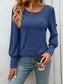 Women Decorative Button Round Neck Long Sleeve T-Shirt nicholesgifts