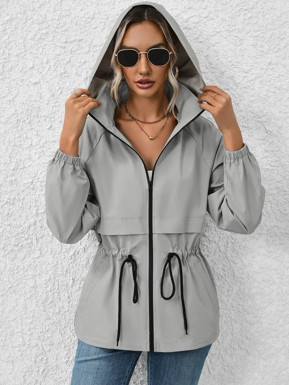 Ivy Lane Drawstring Zip Up Hooded Jacket nicholesgifts