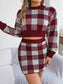 Plaid Round Neck Top and Skirt Sweater Set nicholesgifts