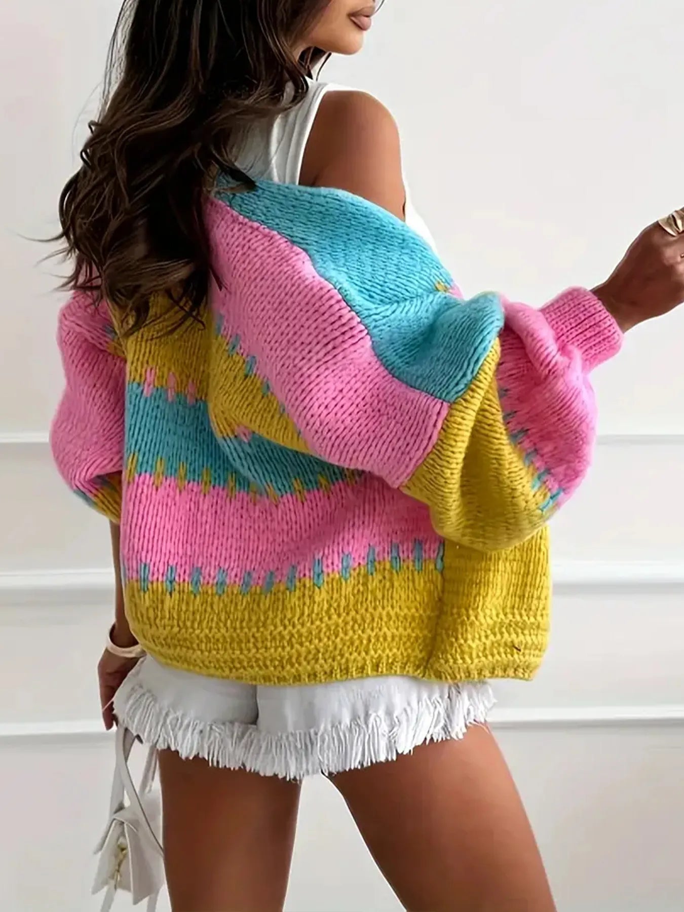 Color Block Drop Shoulder Cardigan
