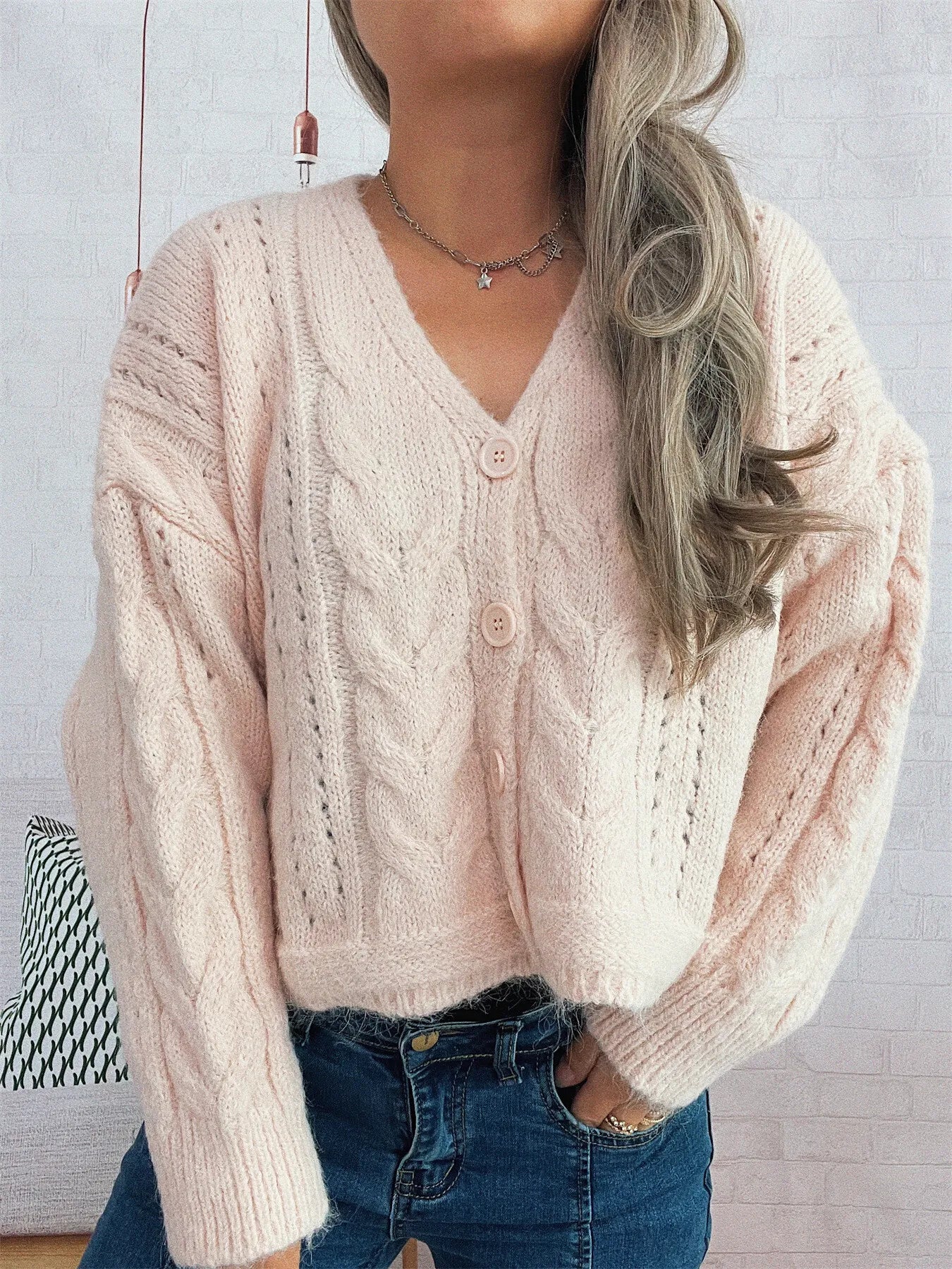 Cable Knit Button-Up Cardigan