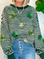 Stripe Lucky Clover Drop Shoulder Sweatshirt nicholesgifts