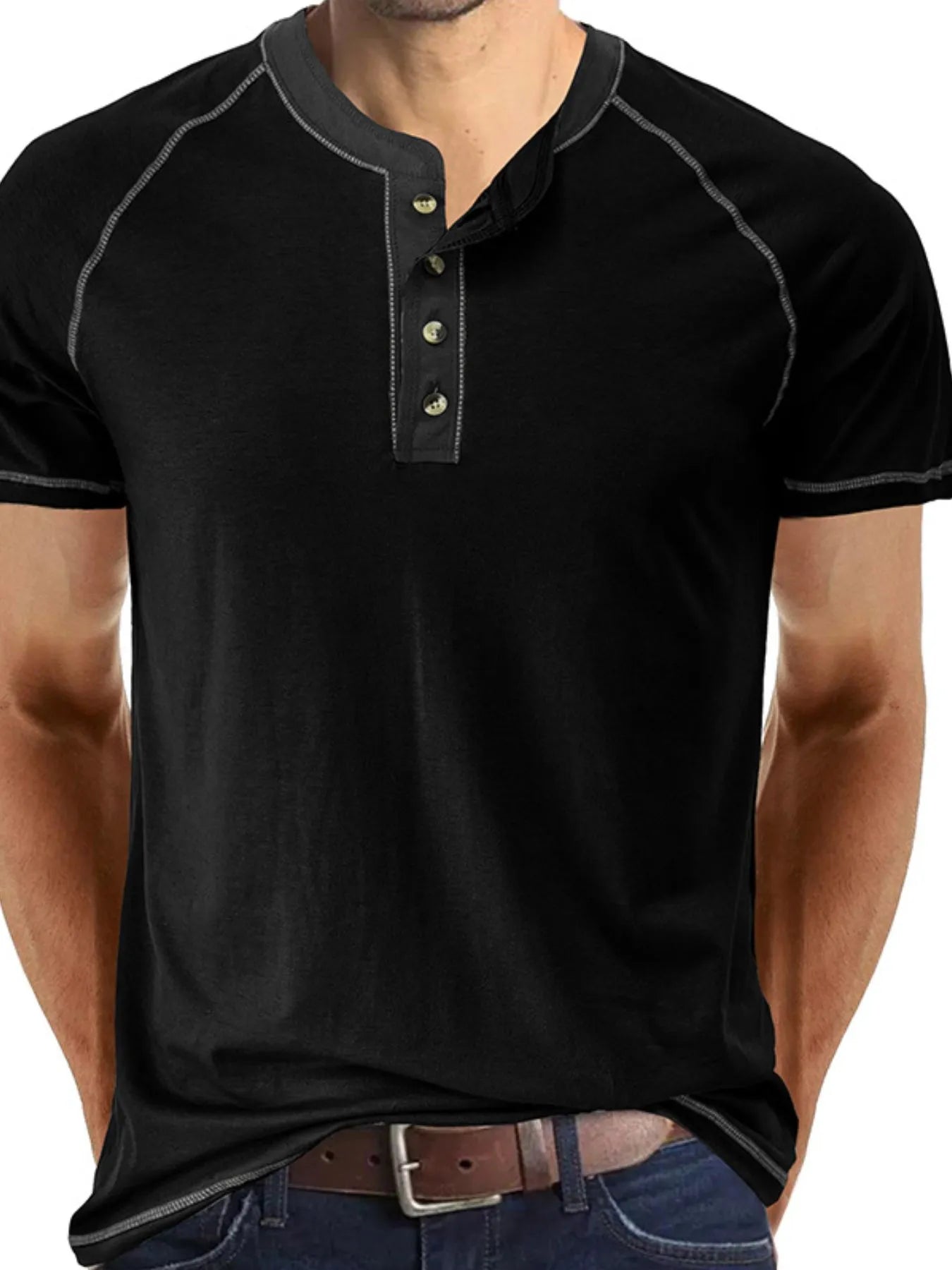 Men's Contrast Trim Henley Polo Shirt NicholesGifts
