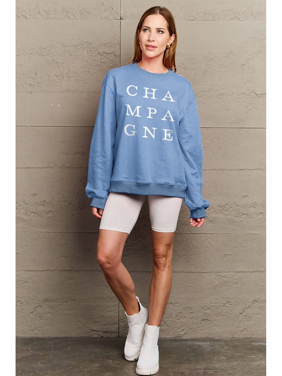 Women Simply Love Full Size CHAMPAGNE Graphic Long Sleeve Sweatshirt nicholesgifts