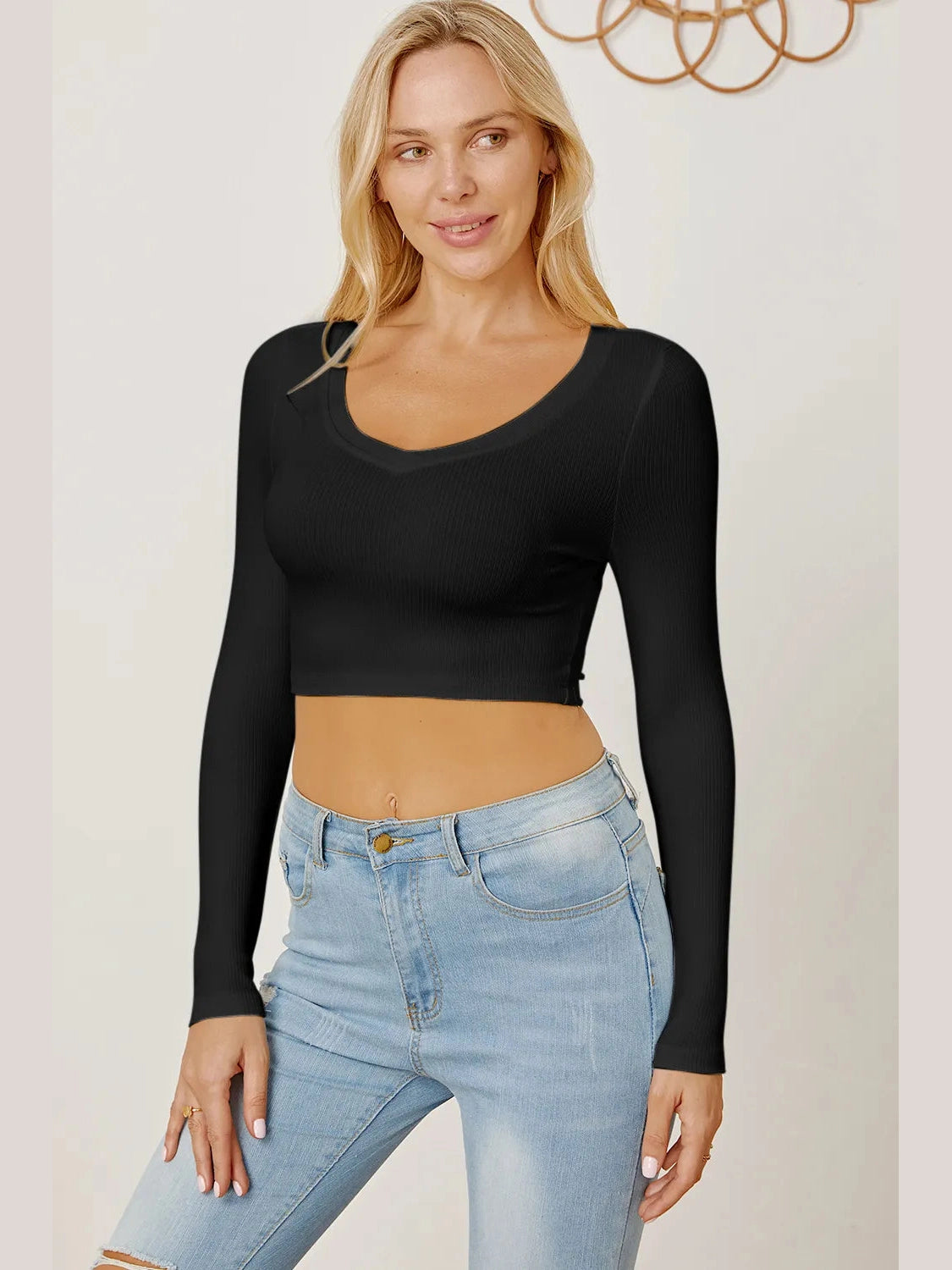 Round Neck Long Sleeve Cropped T-Shirt NicholesGifts