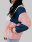 Women Color block Patchwork Half Button Baggy Sweatshirt nicholesgifts