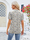 Women Ruched Printed Notched Short Sleeve Blouse nicholesgifts