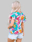 Ruffled Printed Notched Cap Sleeve Blouse nicholesgifts