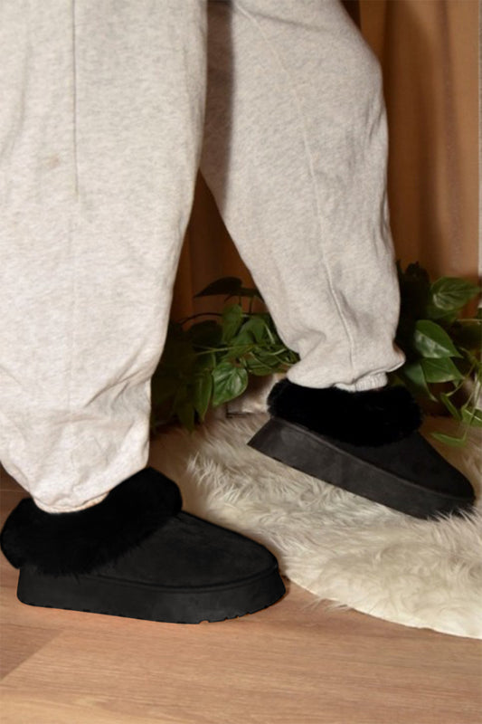 Women Wild Diva Faux-Fur Platform Slip On Booties NicholesGifts
