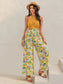 Openwork Halter Neck Floral Wide Leg Jumpsuit nicholesgifts