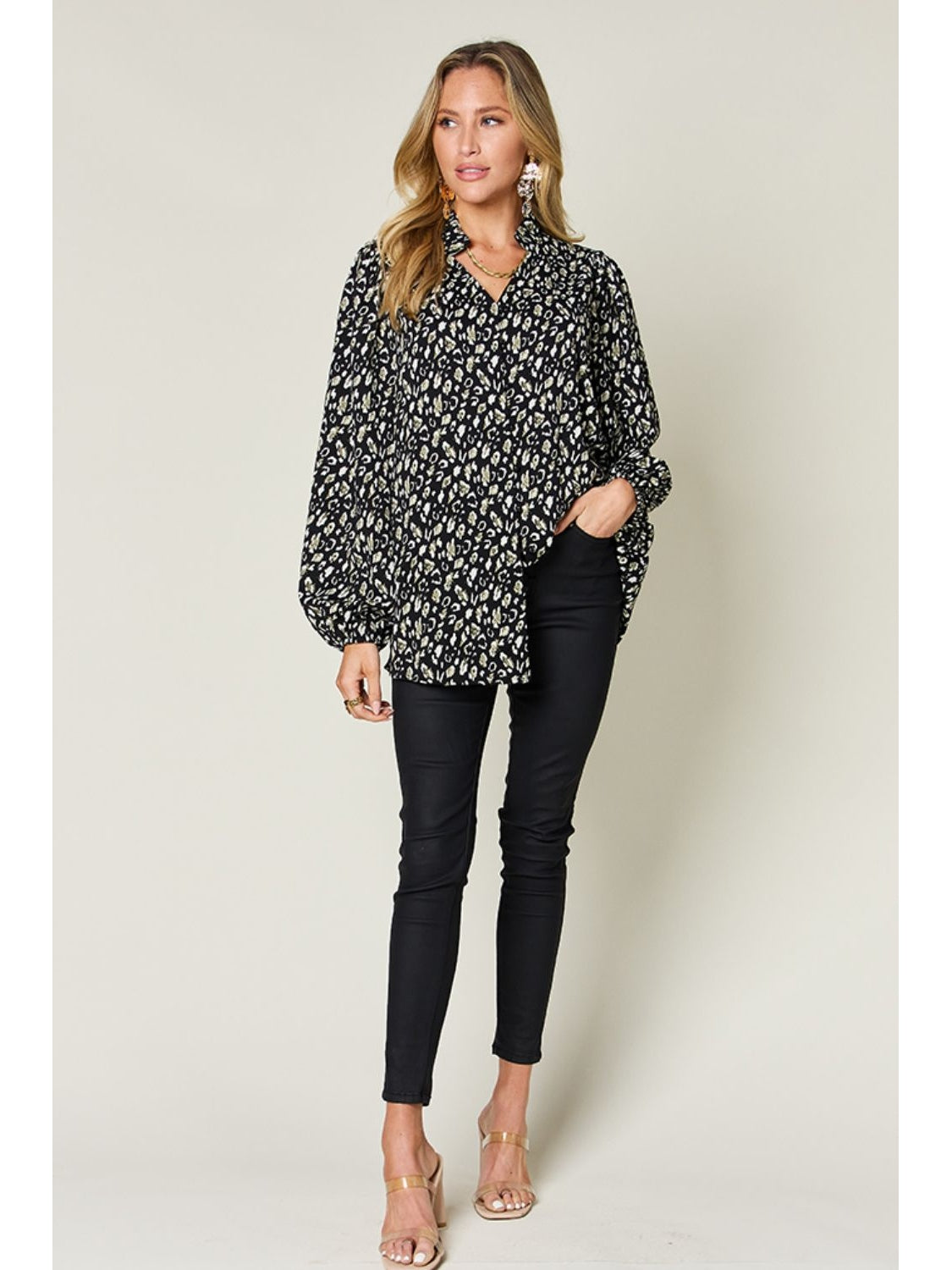 Women Double Take Full Size Leopard Long Sleeve Blouse nicholesgifts