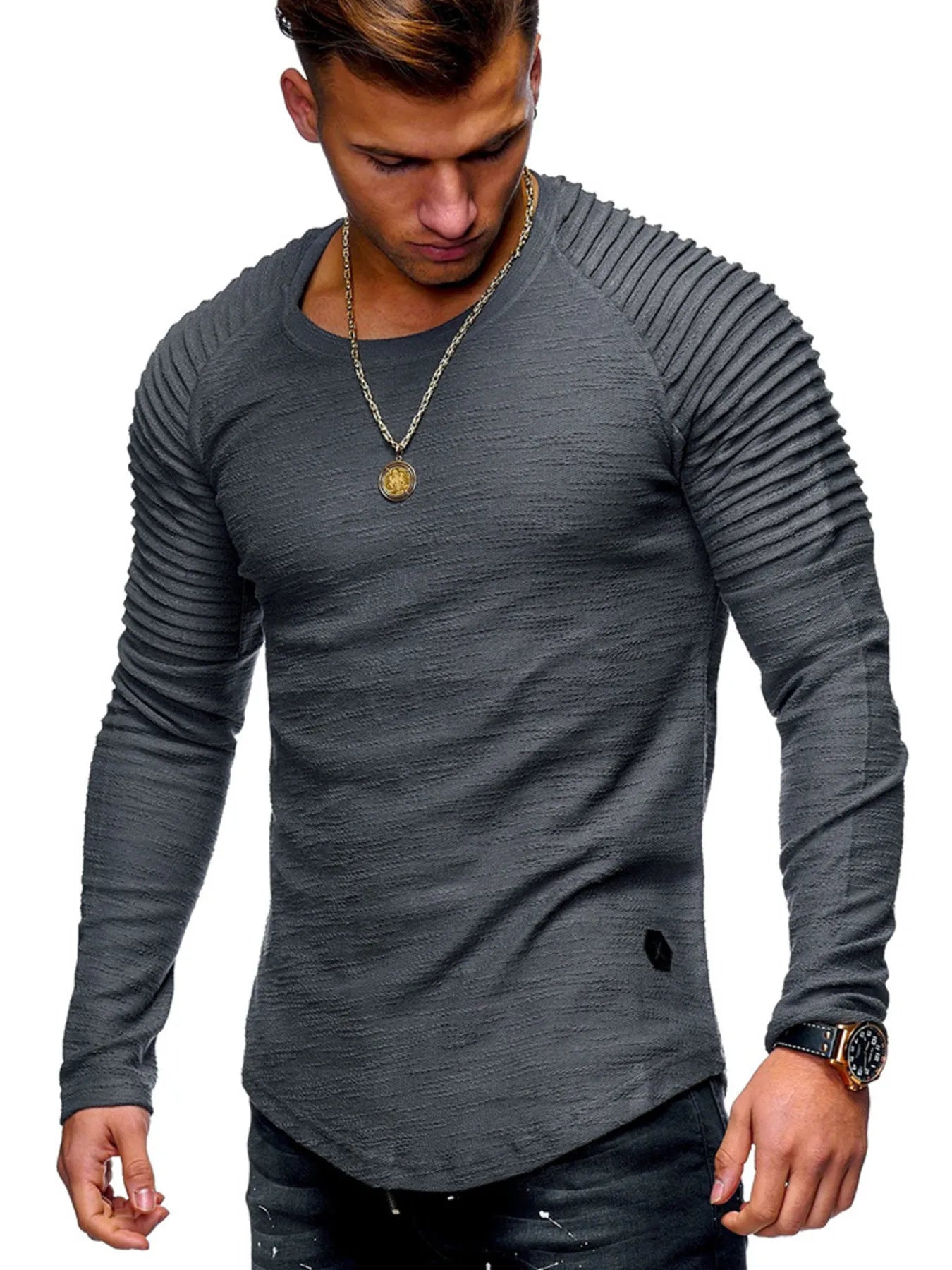 Men's Plus Size Round Neck Raglan Sleeve T-Shirt Trendsi