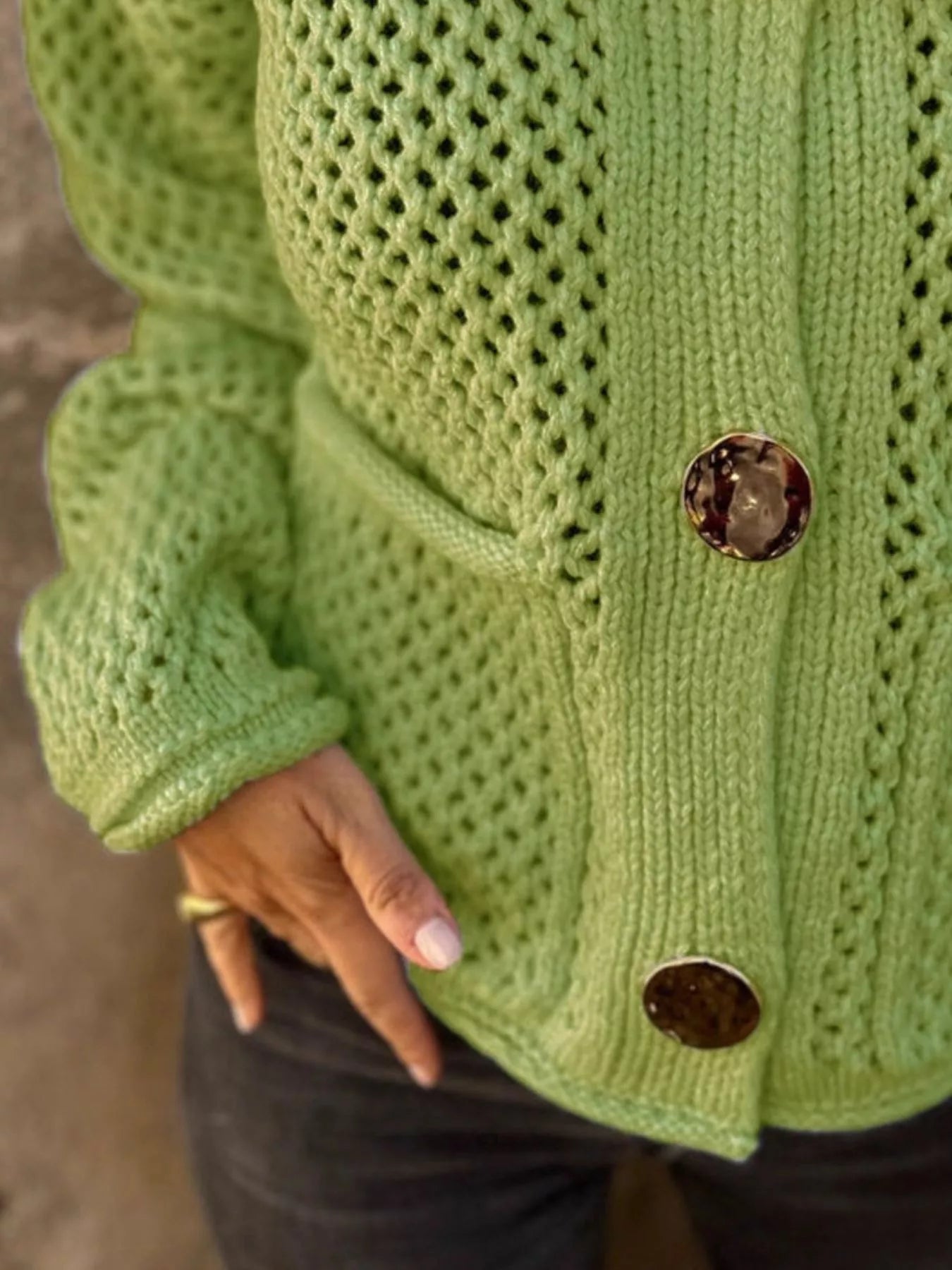 Crochet Button Up Long Sleeve Cardigan