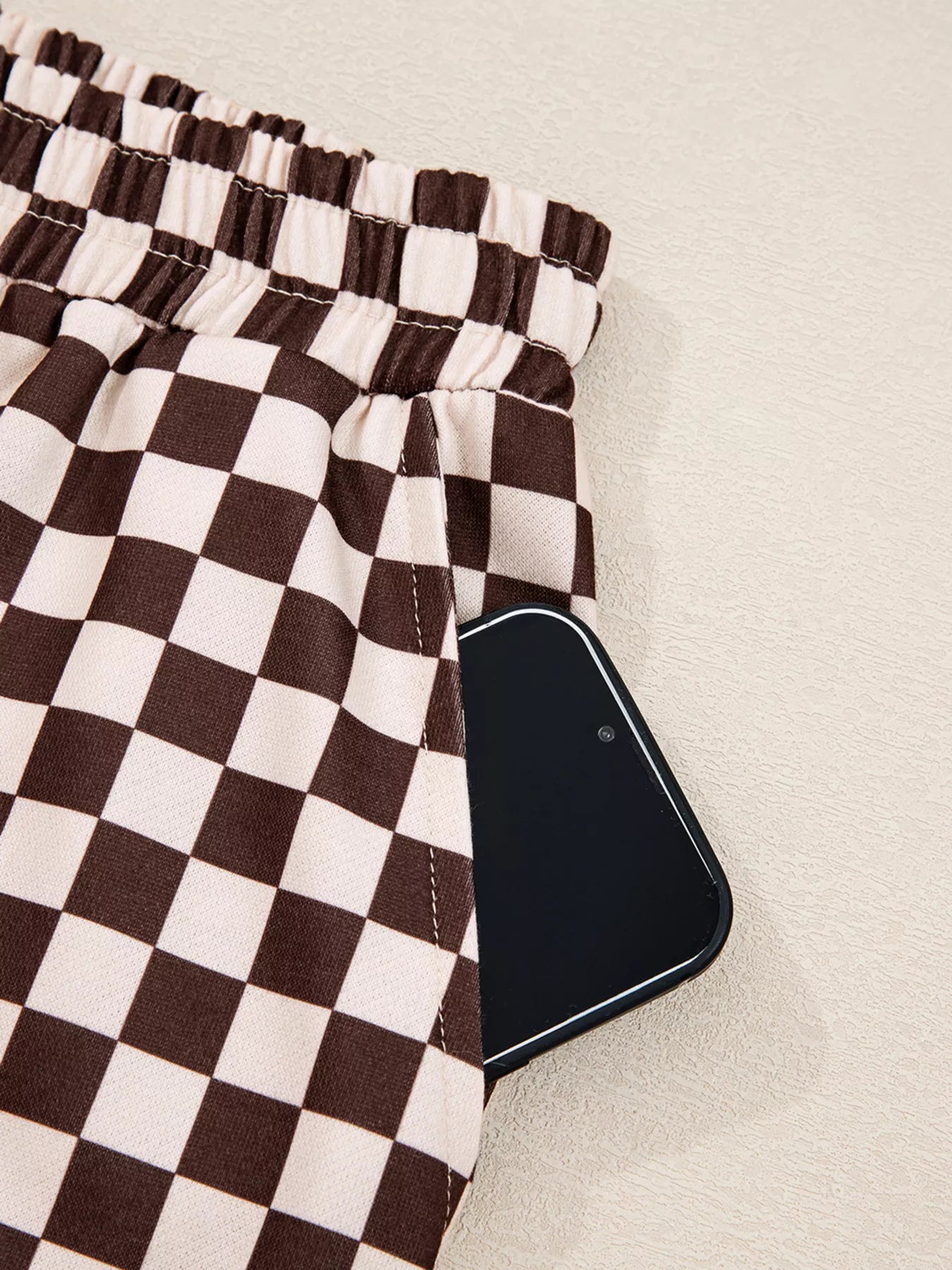 Checkered Drawstring Hoodie and Pants Set Trendsi