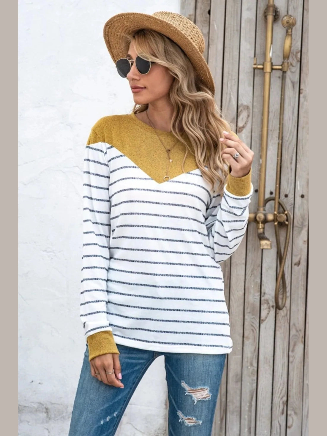 Striped Round Neck Long Sleeve T-Shirt NicholesGifts