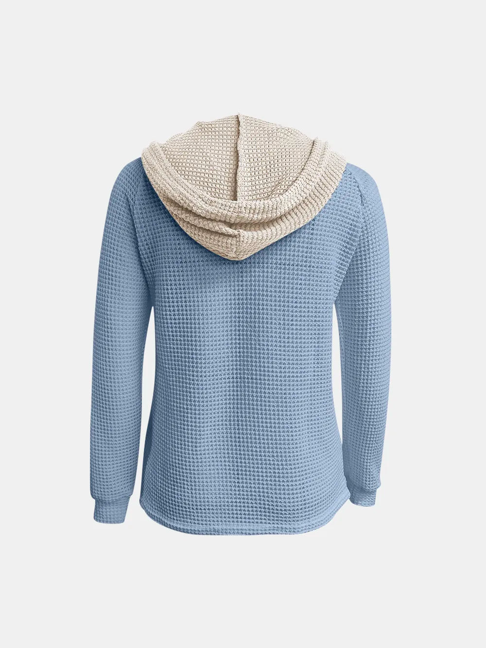 Full Size Waffle-Knit Contrast Long Sleeve Hoodie Trendsi