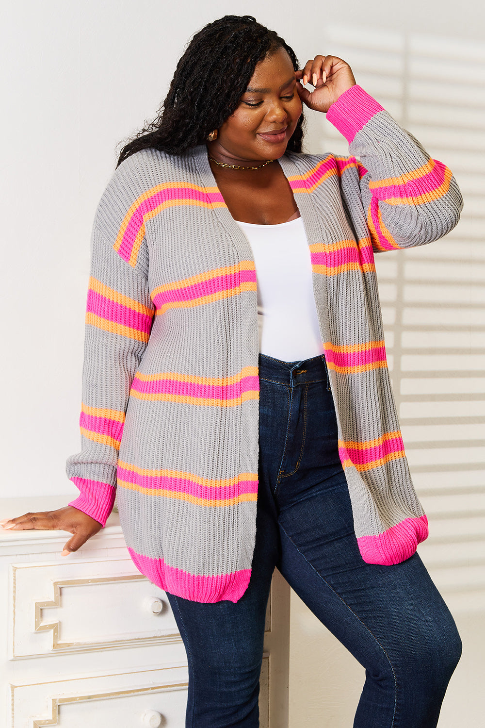 Woven Right Ribbed Long Sleeve Cardigan nicholesgifts