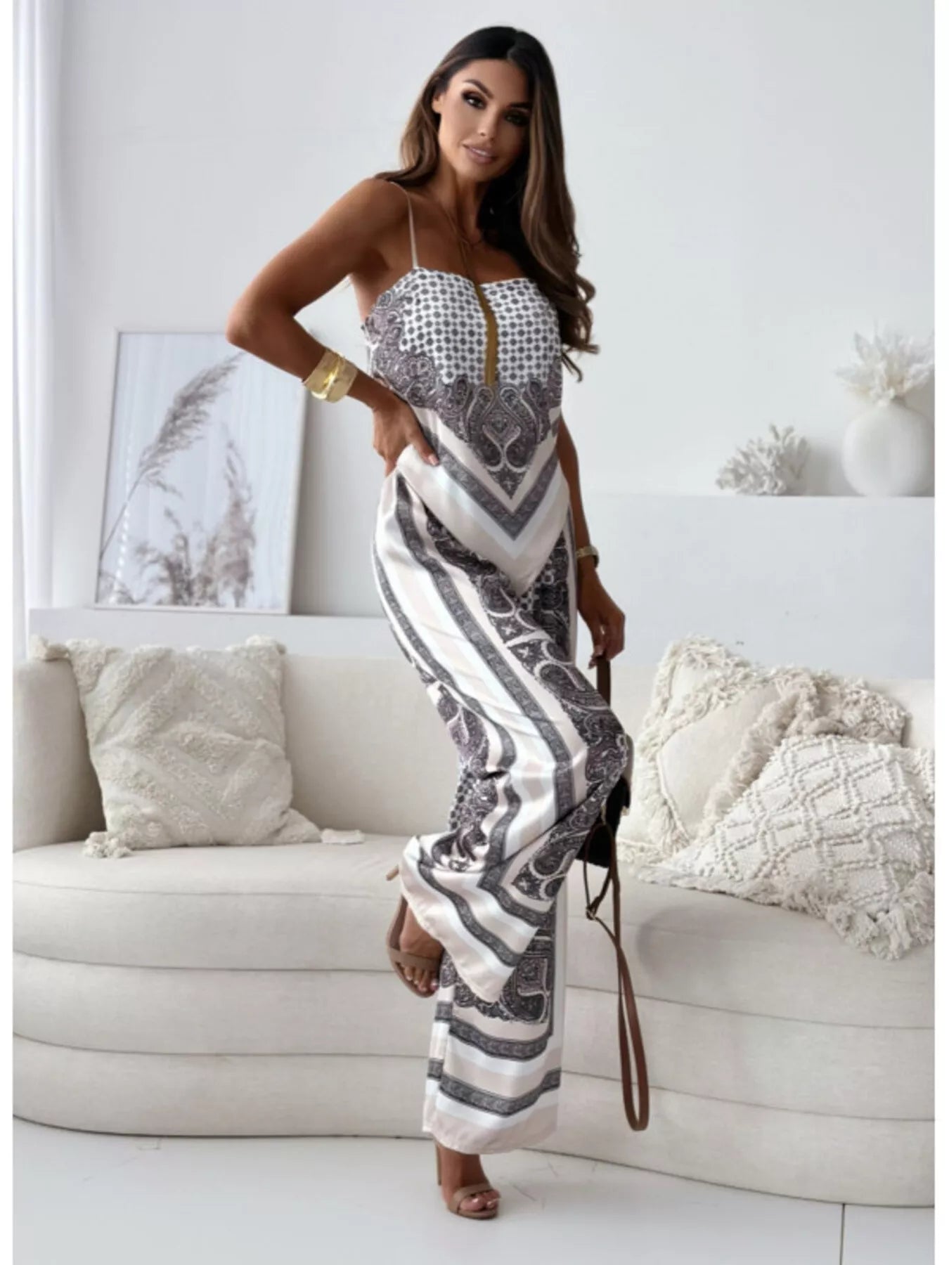 Tie Back Printed Cami and Pants Set Trendsi