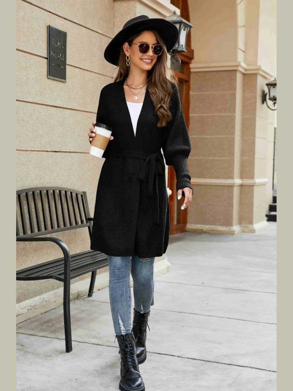 Open Front Lantern Sleeve Cardigan nicholesgifts