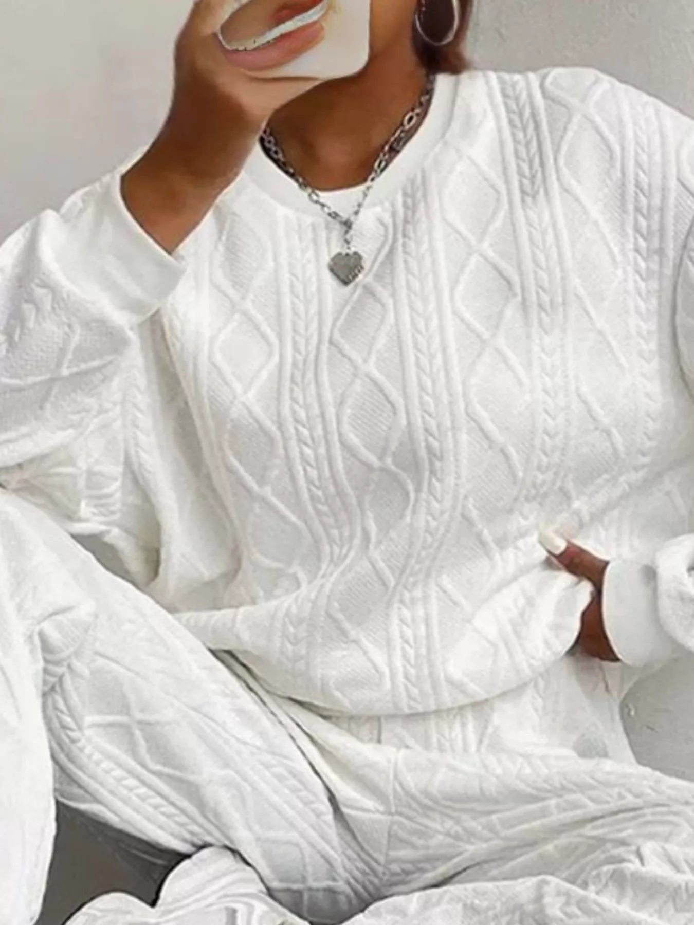 Texture Round Neck Top and Pants Set nicholesgifts
