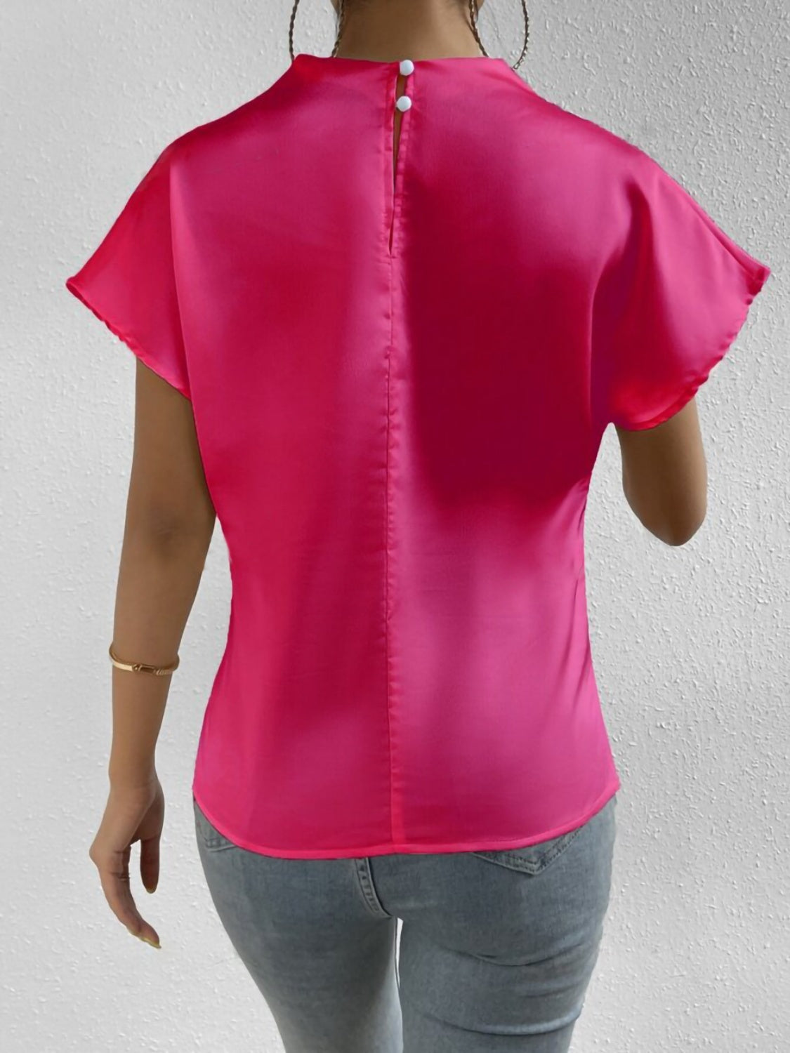 Women Ruched Mock Neck Short Sleeve Blouse nicholesgifts