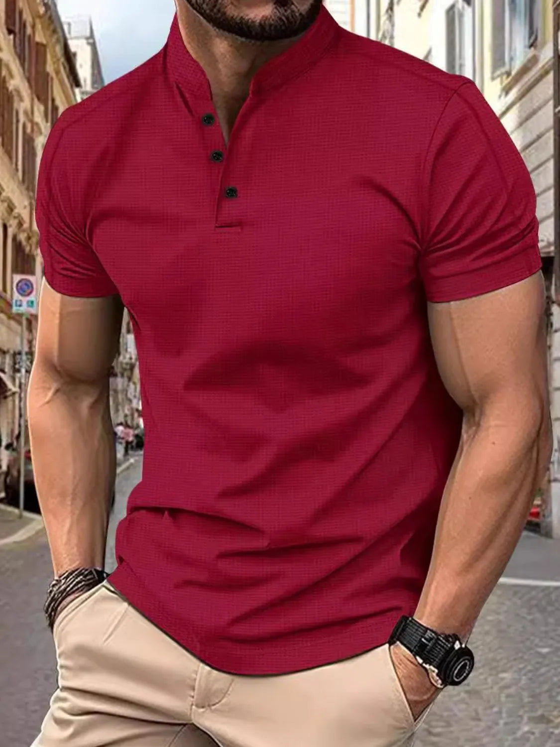 Men's Full Size Button Detail Short Sleeve Polo Plus Size NicholesGifts