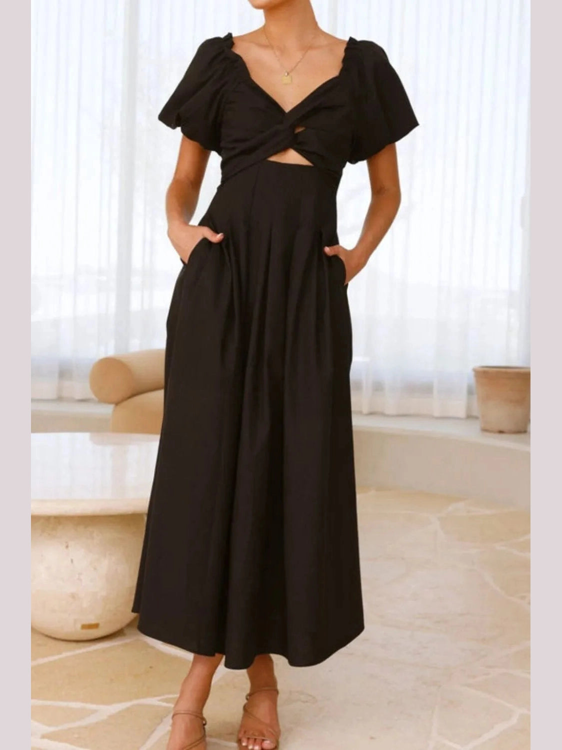 Sweetheart Neck Puff Sleeve Dress NicholesGifts
