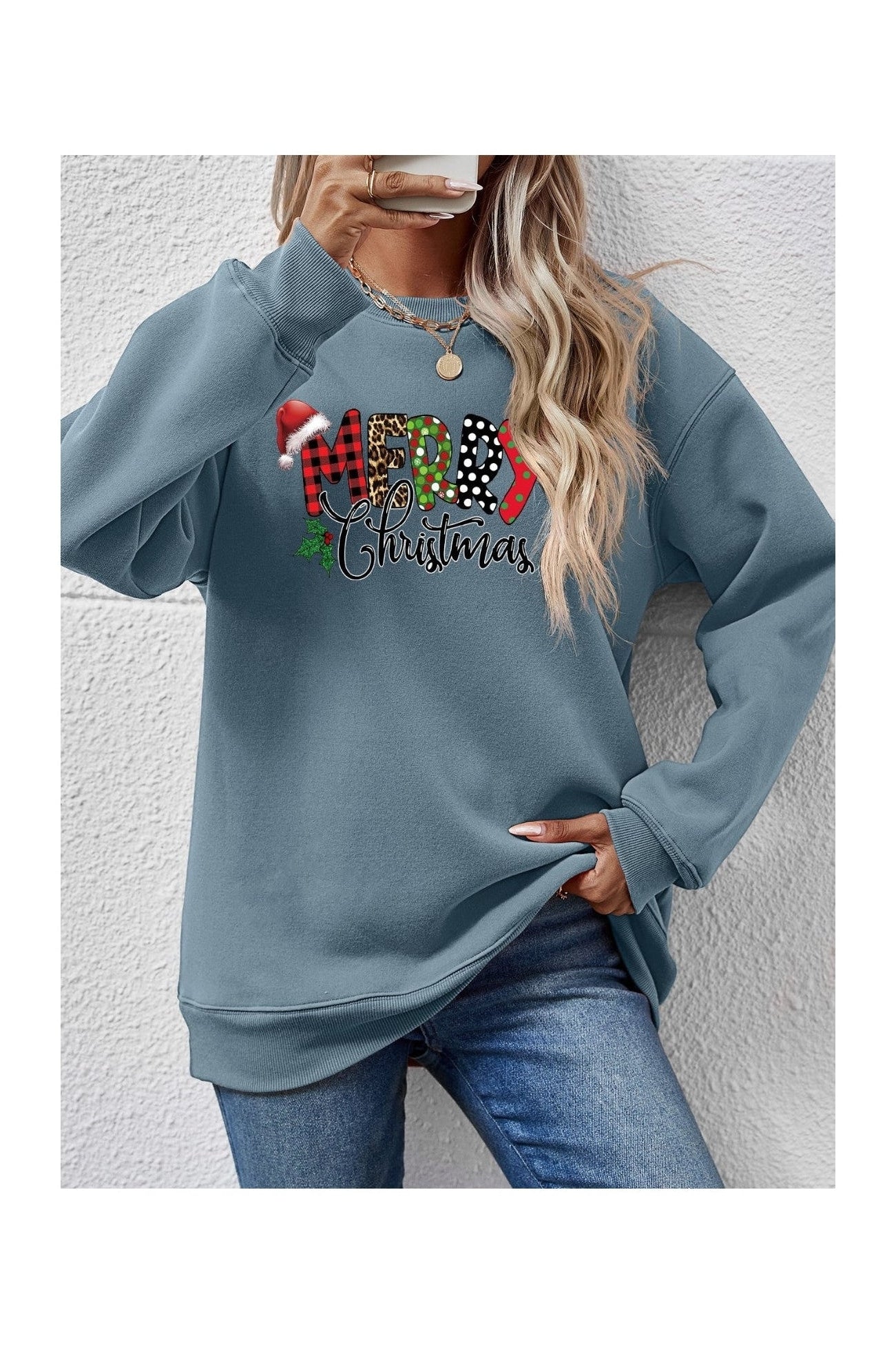 MERRY CHRISTMAS Round Neck Dropped Shoulder Sweatshirt nicholesgifts