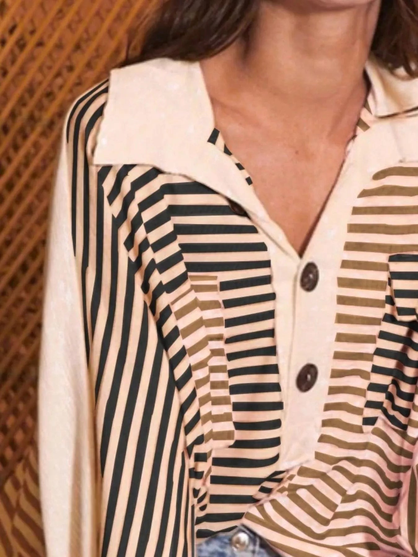 Striped Oversized Half Button Sweatshirt nicholesgifts