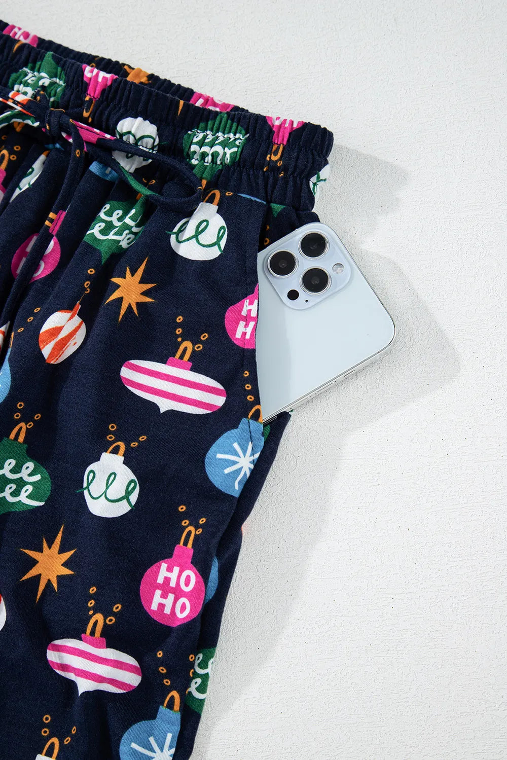 Christmas Lights Print Collared Neck Top and Pants Set Trendsi