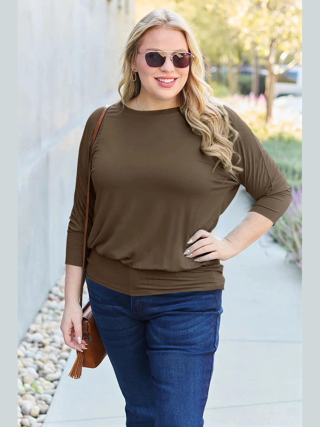Basic Bae Full Size Round Neck Batwing Sleeve Top nicholesgifts
