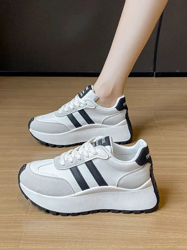 Side Striped Lace Up Platform Athletic Sneakers nicholesgifts