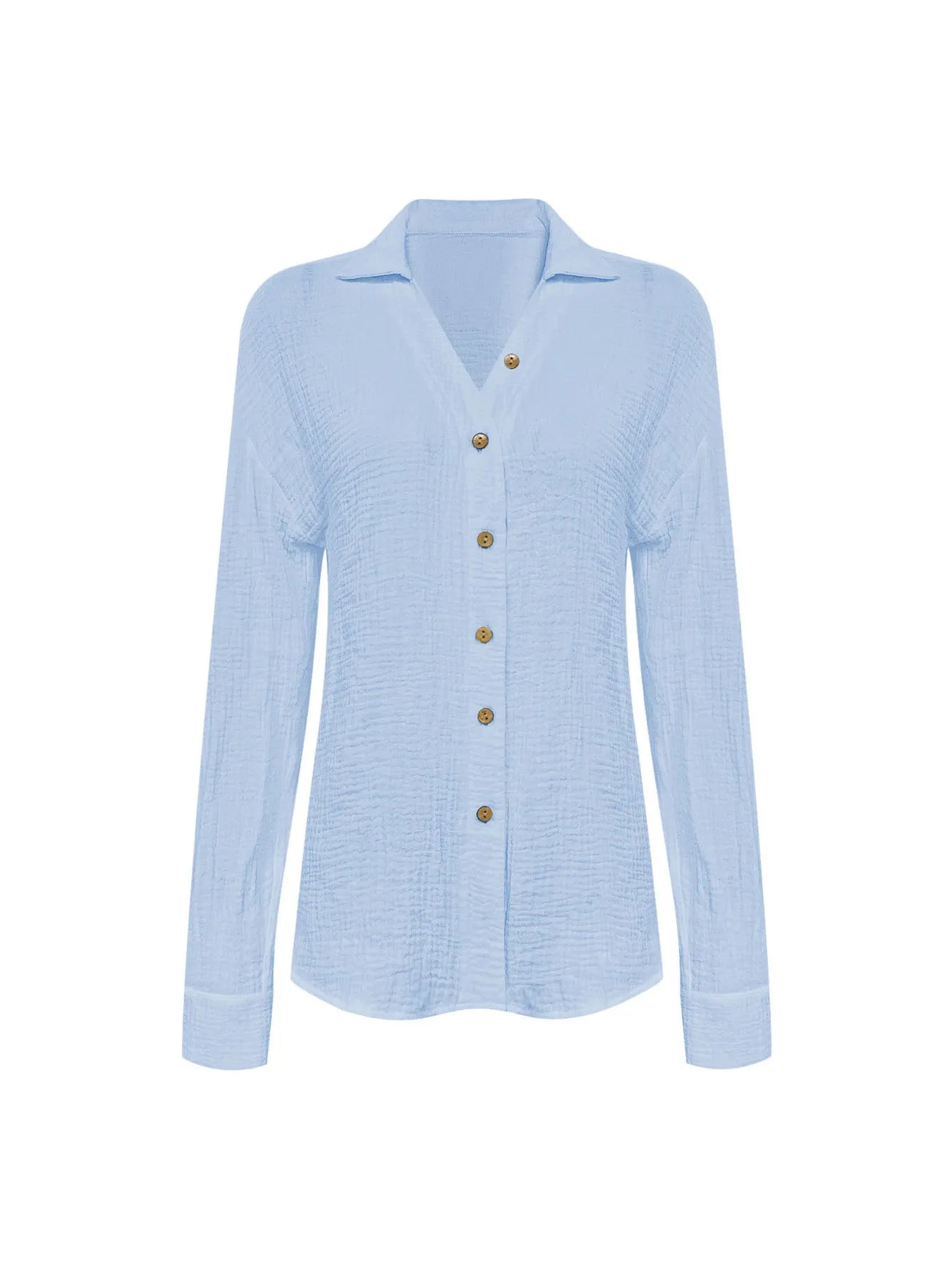 Texture Button Down Side Slit Long Sleeve Shirt NicholesGifts