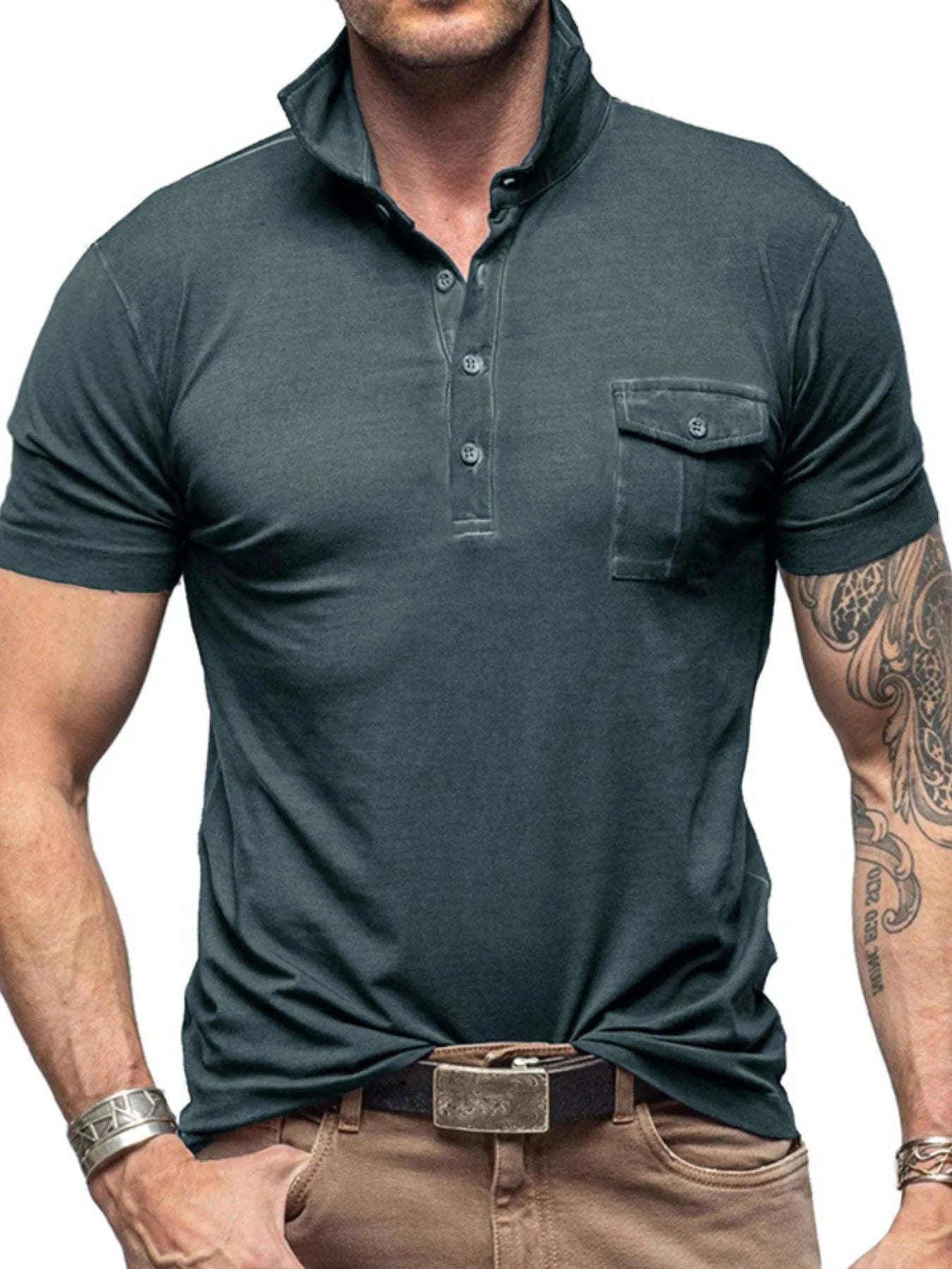 Men's Classic Pocket Polo Shirt with Stand Collar NicholesGifts