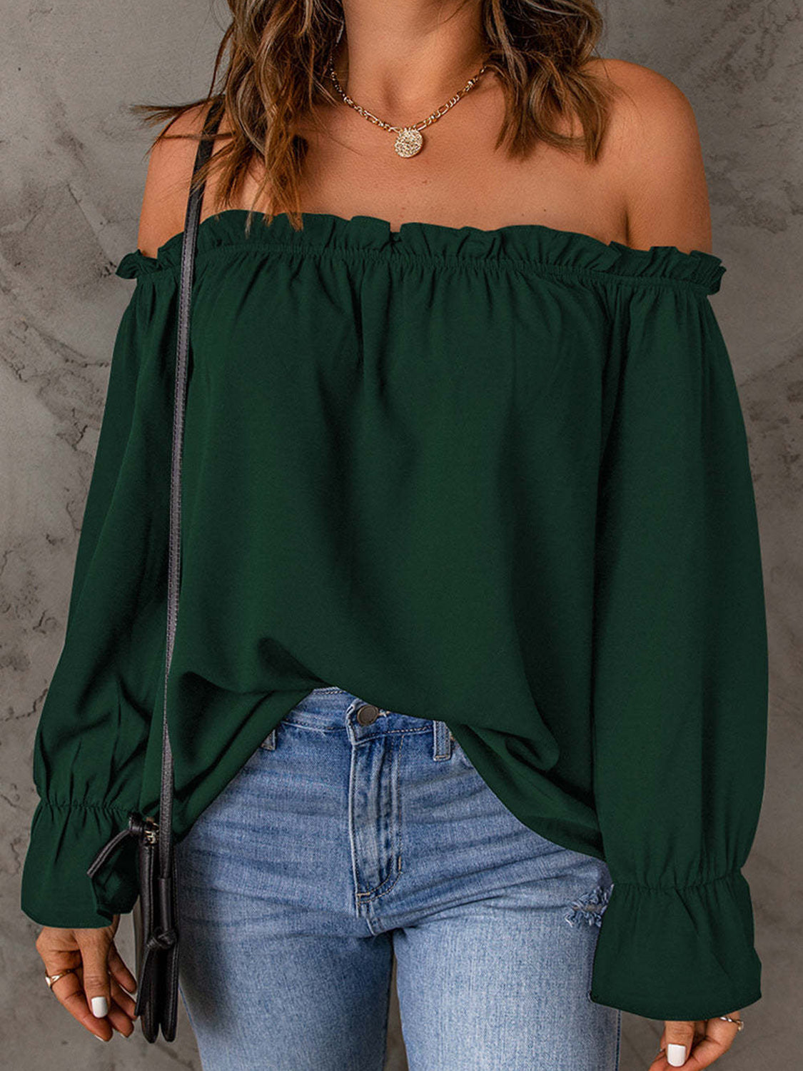 Off-Shoulder Flounce Sleeve Blouse NicholesGifts
