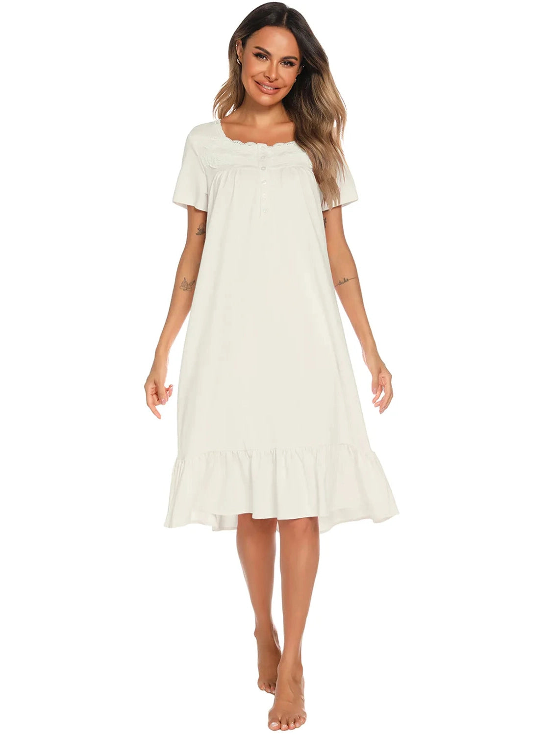 Lace Detail Square Neck Lounge Dress nicholesgifts