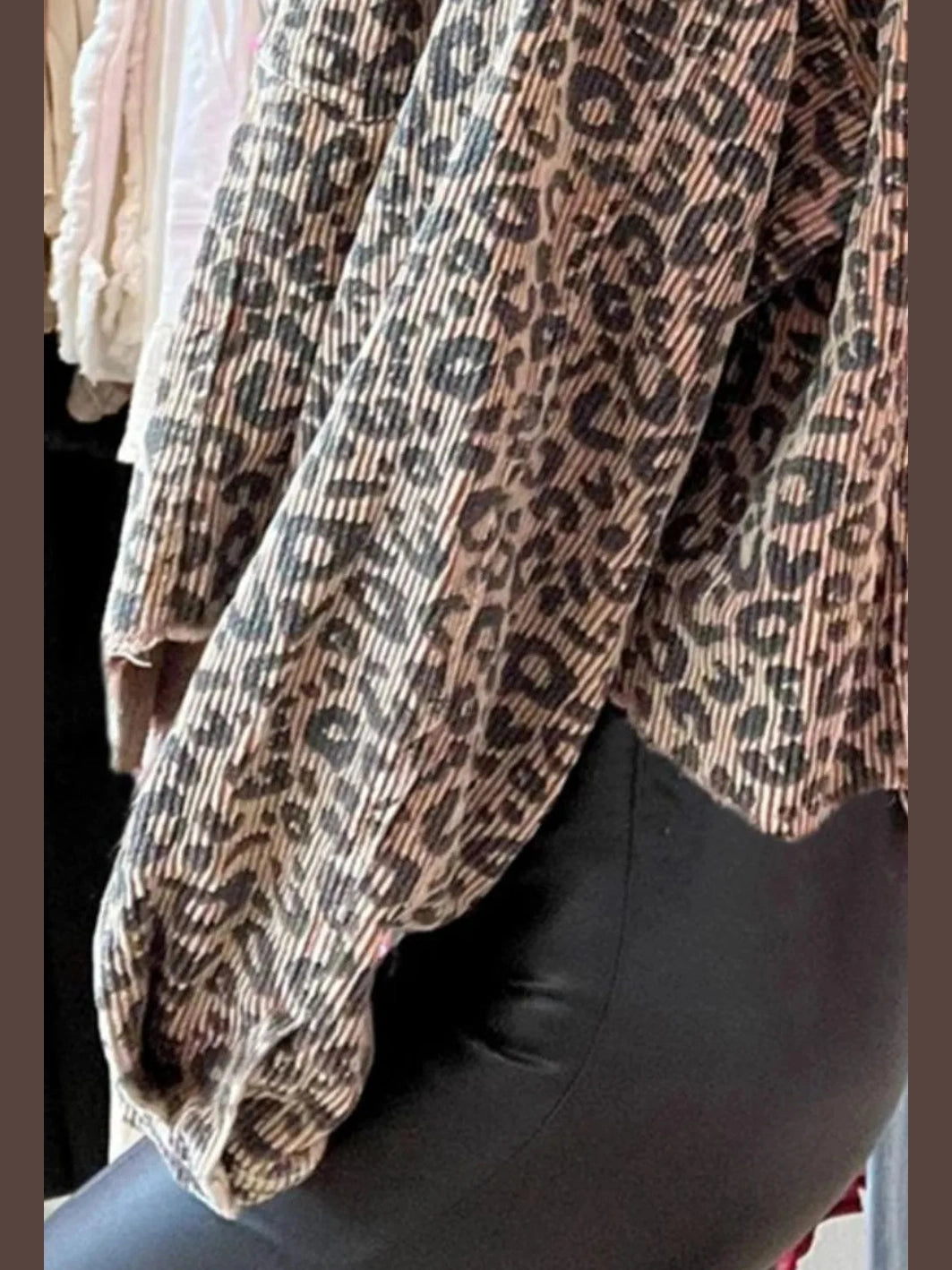 Leopard Button Down Long Sleeve Jacket nicholesgifts
