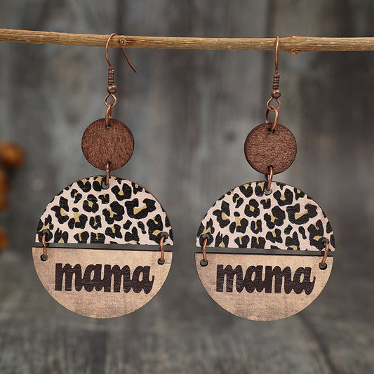 Wooden Leopard Round Shape Earrings nicholesgifts