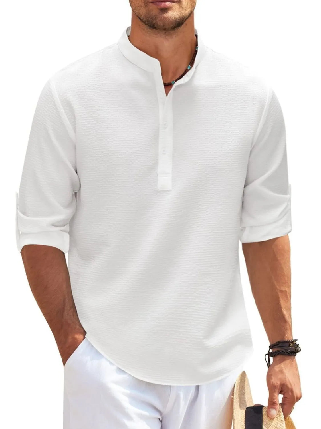 Men's Full Size Button Detail Long Sleeve Top Plus Size NicholesGifts