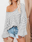 Striped Drop Shoulder V-Neck Sweater Trendsi