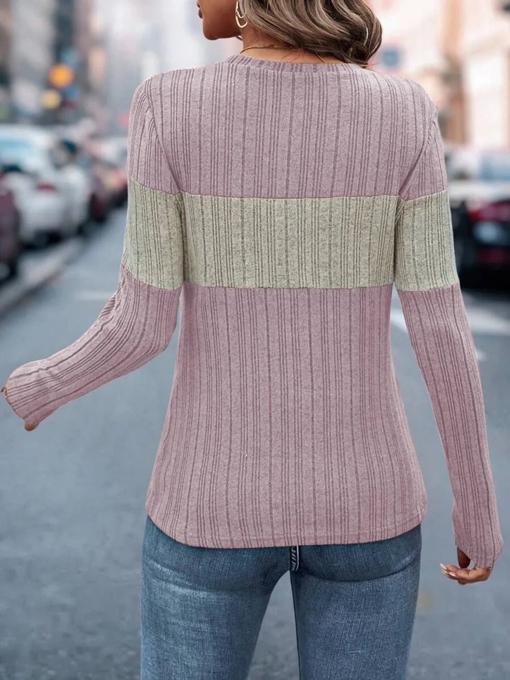 Color Block Round Neck Long Sleeve Top nicholesgifts