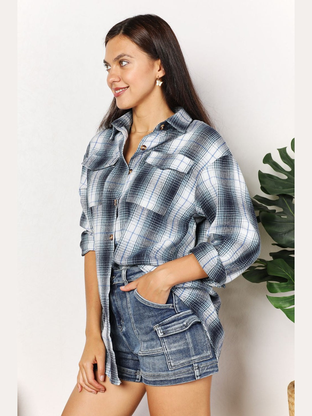 Mandy Plaid Dropped Shoulder Shirt NicholesGifts