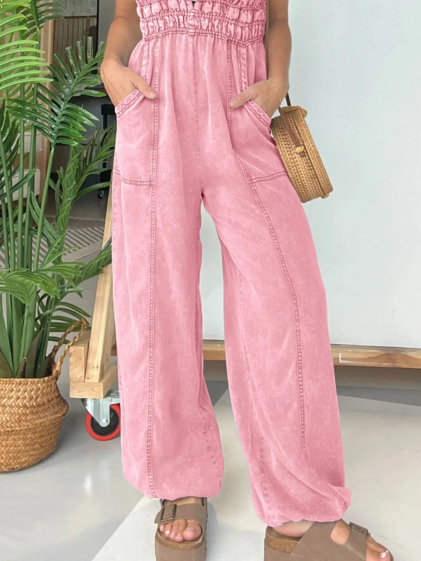 Full Size Wide Leg Spaghetti Strap Jumpsuit Plus Size nicholesgifts