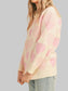 Women Heart Ribbed Hem Long Sleeve Sweater For Valentine's Day Gift For Her nicholesgifts