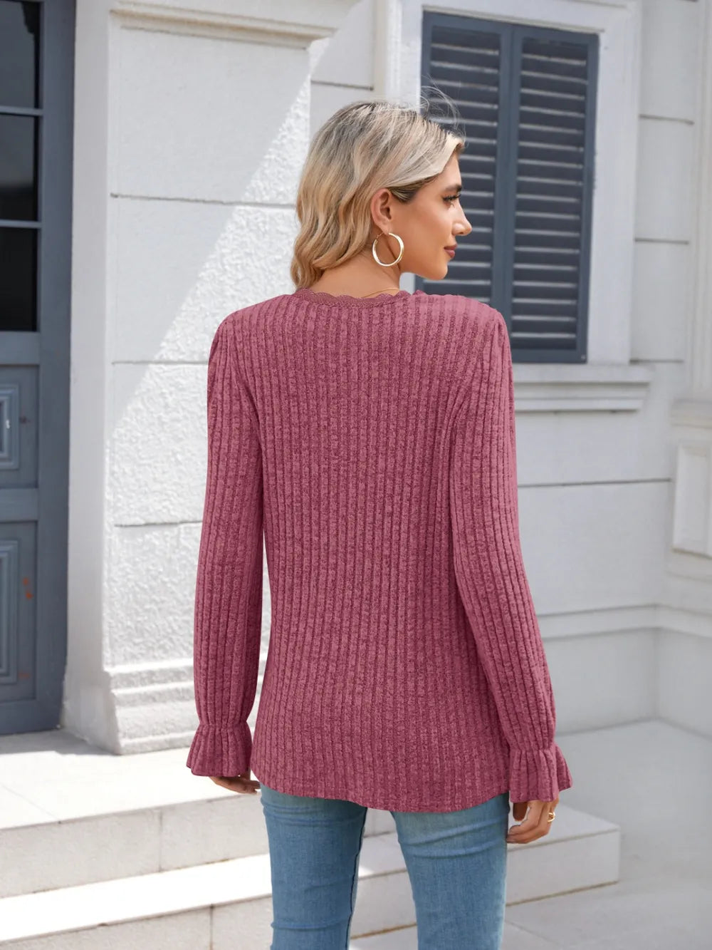 Lace Detail V-Neck Long Sleeve T-Shirt NicholesGifts